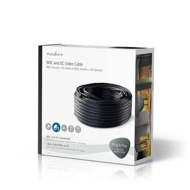 CCTV-kabel BNC / likestrøm | RG59 | 50 m | forhåndsmonterte kontakter