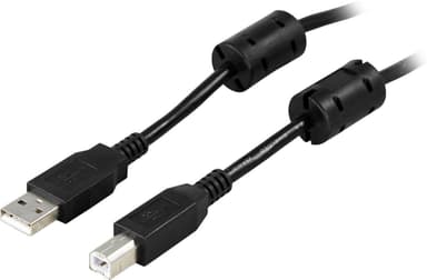 DELTACO USB 2.0 kabel Type A -Type B output,ferritkjerner, 5m,svart