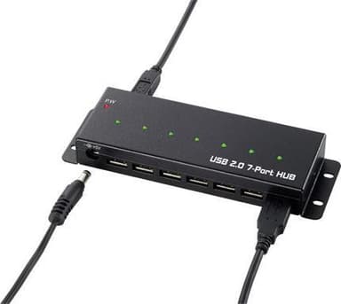 USB 2.0 hub, 7 ports, net adapter included, metal, black