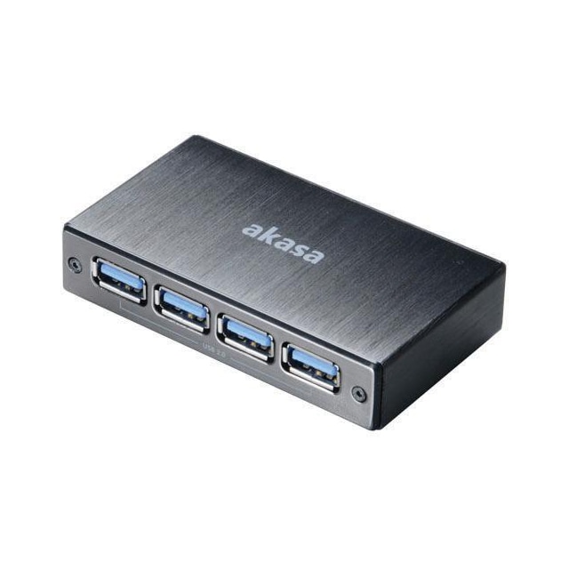 Akasa Connect 4SV, USB 3.0 -hub med fire porter, børstet aluminium, sv