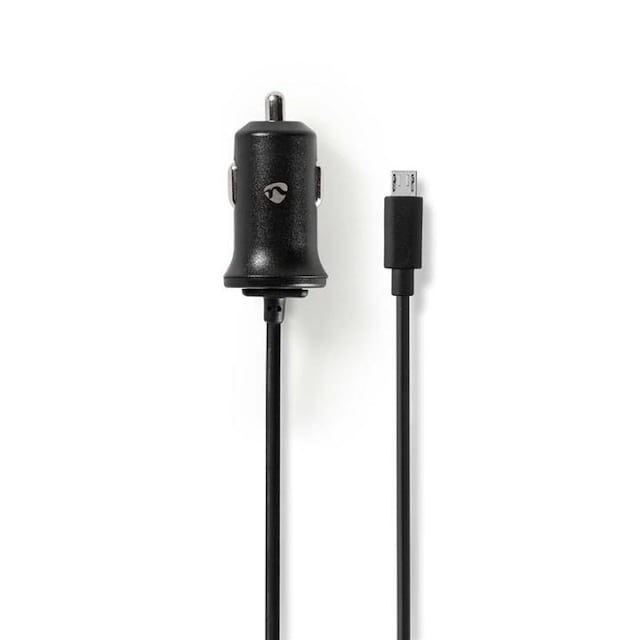 Billader | 2,4 A | Fast kabel | Mikro-USB | Sort