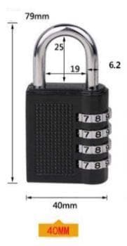 Hengelås med tallkode 40 mm Sort
