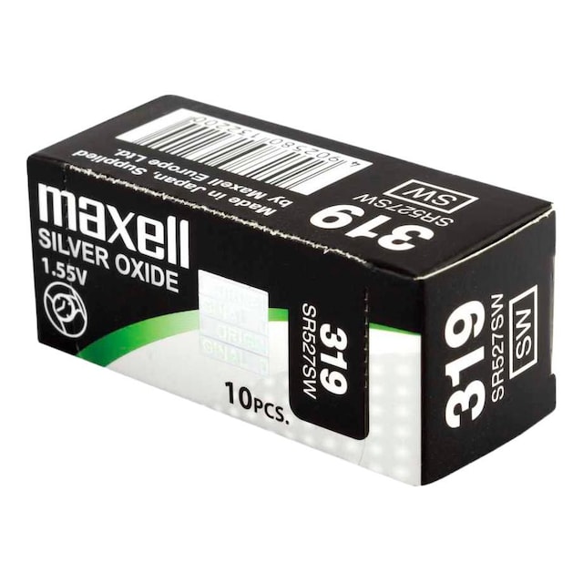 Maxell knappcellsbatteri, Silver-oxid, SR527SW (319), 1,55V, 10-pack