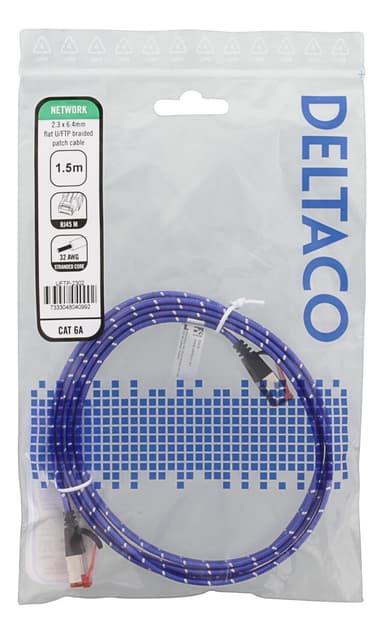 Tough Flat CAT.6A U/FTP Patch Cable, 28AWG, 1.5m, blue
