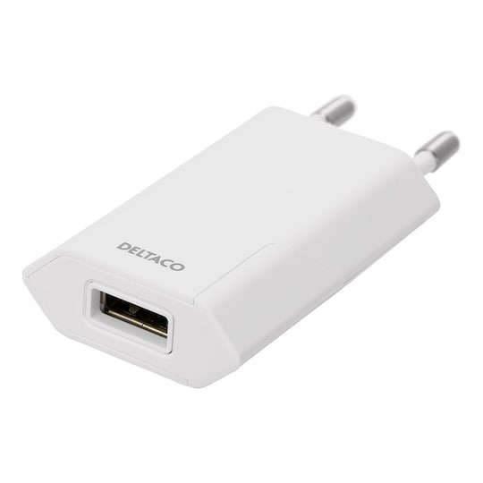 DELTACO USB wall charger, 1x USB-A, 1 A, 5 W, white
