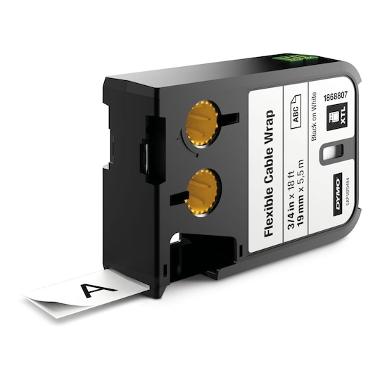 DYMO XTL Fleksibel kabelvikling / merketape, 19 mm, sort på hvit