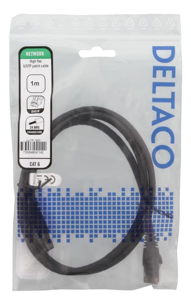 High Flexible U/UTP Cat.6 patch cable, 24AWG, TPE, 1m, black