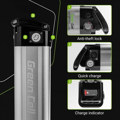 Green Cell elsykkelbatteri Silverfish  24V 10.4Ah med lader