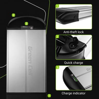 Green Cell elsykkelbatteri  36V 10Ah med lader