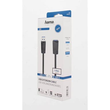 HAMA Kabel USB-forlenger 3.0 5 Gbit/s 1.5m Svart