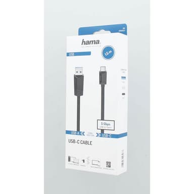 HAMA Kabel USB-C - USB-A USB 3.2 5 Gbit/s 1.5m Svart