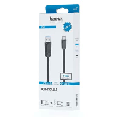 HAMA Kabel USB-C - USB-A USB 3.2 5 Gbit/s 0.75m Svart