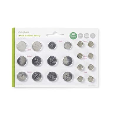 Nedis Litium / Alkaline Button Cell Battery Multi Pack | 1.5 / 3 V DC | Alkalisk / Litium | CR1620 / CR2016 / CR2025 / CR2032 / LR43 / LR44 / LR54 | Antall batterier: 20 stk. | Ulike enheter