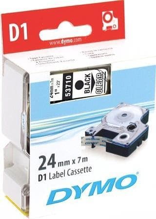 DYMO D1 märktejp standard 24mm, svart på transparent, 7m rulle (5371