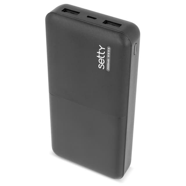 Setty powerbank med 20 000mAh & dubbla USB-portar, svart
