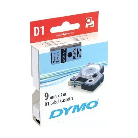 DYMO D1 märktejp standard 9mm, svart på blått, 7m rulle (40916)