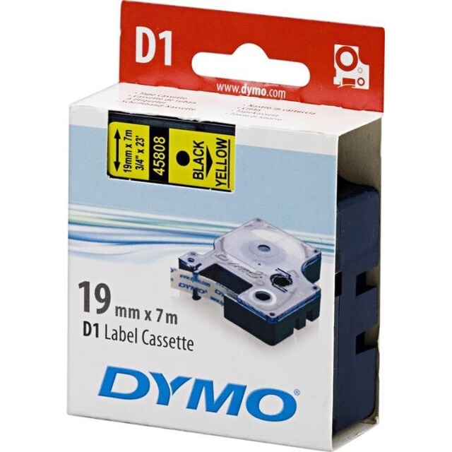 DYMO D1 märktejp standard 19mm, svart på gult, 7m rulle
