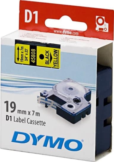 DYMO D1 märktejp standard 19mm, svart på gult, 7m rulle