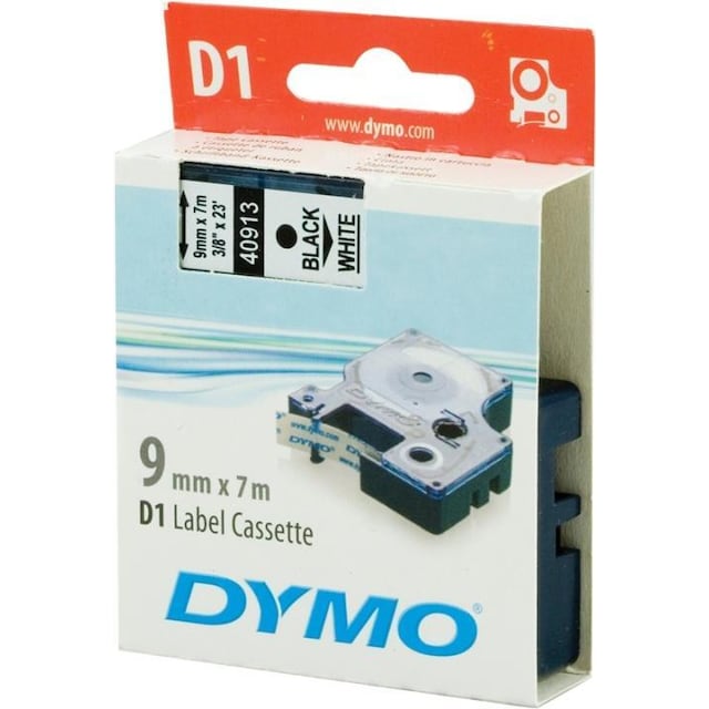 DYMO D1 märktejp standard 9mm, svart på vitt, 7m rulle
