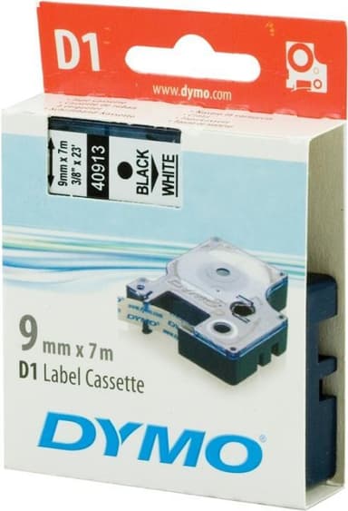 DYMO D1 märktejp standard 9mm, svart på vitt, 7m rulle