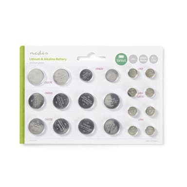 Nedis Litium / Alkaline Button Cell Battery Multi Pack | 1.5 / 3 V DC | Alkalisk / Litium | CR1620 / CR2016 / CR2025 / CR2032 / LR43 / LR44 / LR54 | Antall batterier: 20 stk. | Ulike enheter