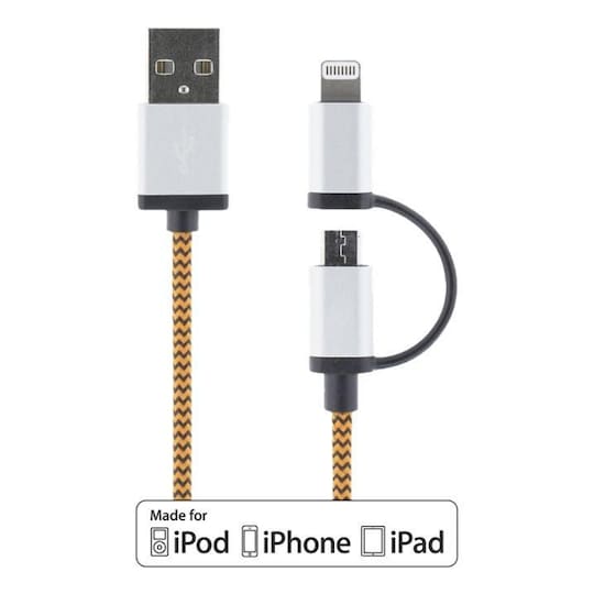 DELTACO USB-kabel, USB Micro B ha och lightning ha, MFi, 1m, orange