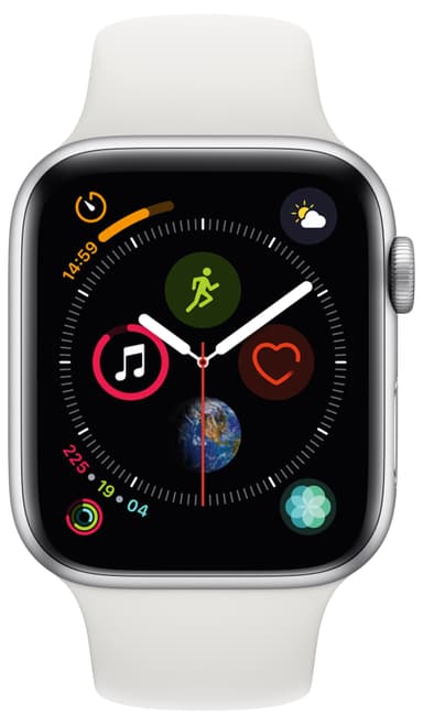 Apple Watch Series 4 44 mm (sølvalu./hvitt sportsbånd)