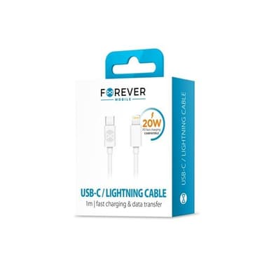 Forever iPhone-kabel 1m 3A - hvit