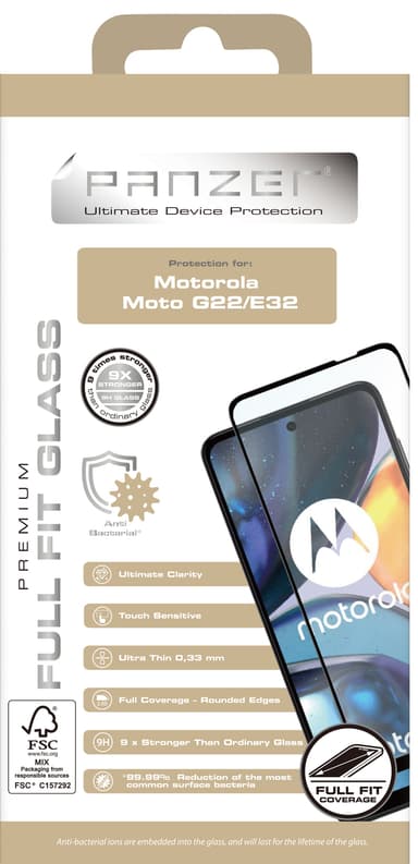 Panzer Full-Fit skjermbeskytter til Motorola G22/E32/E32s