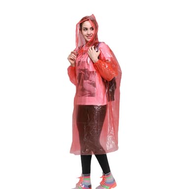 Regnponcho med hette med snøring rød