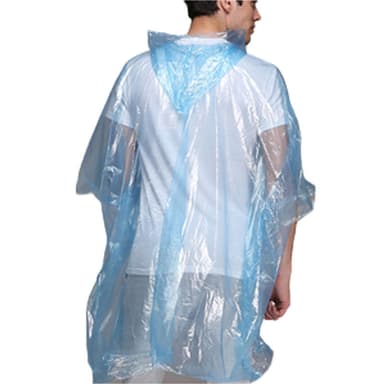 Regnponcho med hette med snøring Blå