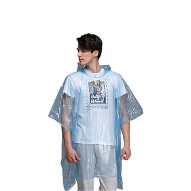 Regnponcho med hette med snøring Blå