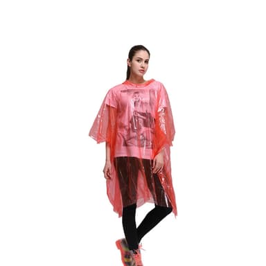 Regnponcho med hette med snøring rød