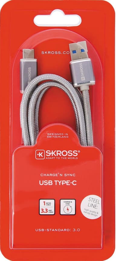 Charge n Sync USB Type-C (3.0) stållinje, 1m