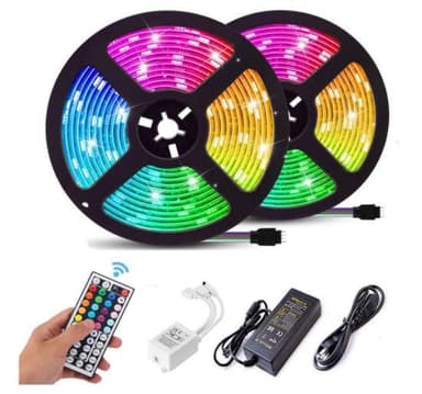 LED-lyssløyfe / lyslist RGB med skiftende farger og fjernkontroll (2 x 5 m)