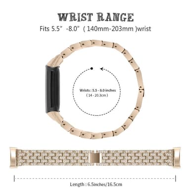Klokkearmbånd kompatibelt med Fitbit Charge 5 i gull med rhinestones