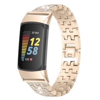 Klokkearmbånd kompatibelt med Fitbit Charge 5 i gull med rhinestones