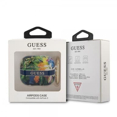 Guess AirPods 3 Deksel Flower Print & Gold Hook Blå