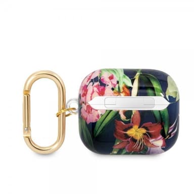 Guess AirPods 3 Deksel Flower Print & Gold Hook Blå