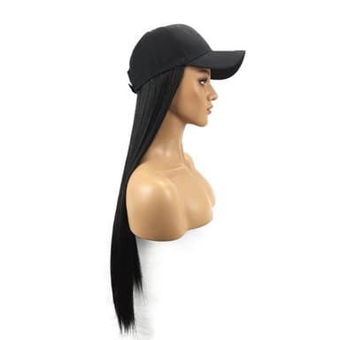 Cap med lang rett parykk for dame Svart 62 cm