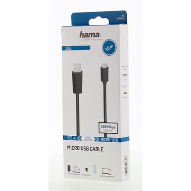 HAMA Kabel Micro-USB 2.0 480 Mbit/s 1,5m Svart