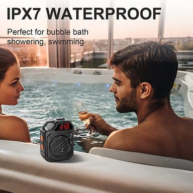 Bluetooth-høyttaler med digital klokke IPX7 vanntett Svart