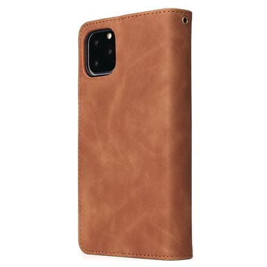 Premium lommebokveske med kortspor/håndleddsstropp PU-skinn Lysebrun iPhone 11 Pro