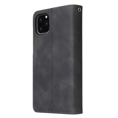 Skinnglidelås Flip Lommebok telefonveske med kortspor/håndleddsstropp Svart iPhone 11