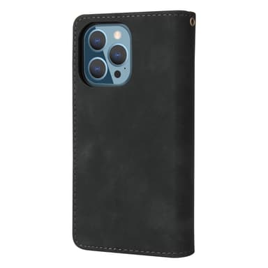 Glidelås Flip Lommebok telefonveske med kortspor/magnetisk lukking/håndleddsstropp PU Svart iPhone 13 Pro