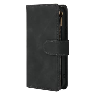Glidelås Flip Lommebok telefonveske med kortspor/magnetisk lukking/håndleddsstropp PU Svart iPhone 13 Pro