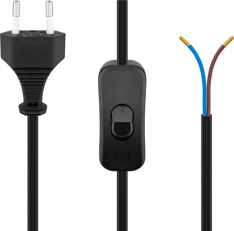 Kabel med eurokontakt for montering - med bryter, 1,5 m, sort