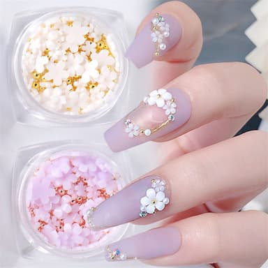 3D Blomster Nail Art Charms Hvit