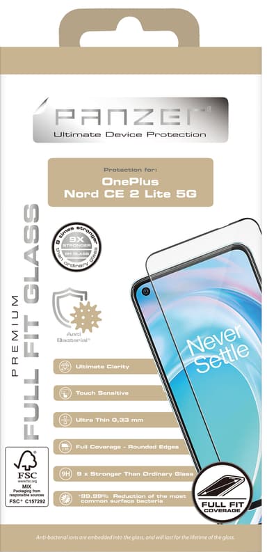 Panzer Full-Fit OnePlus Nord CE 2 Lite skjermbeskytter (sort)