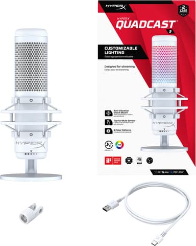 HyperX QuadCast S mikrofon (hvit)
